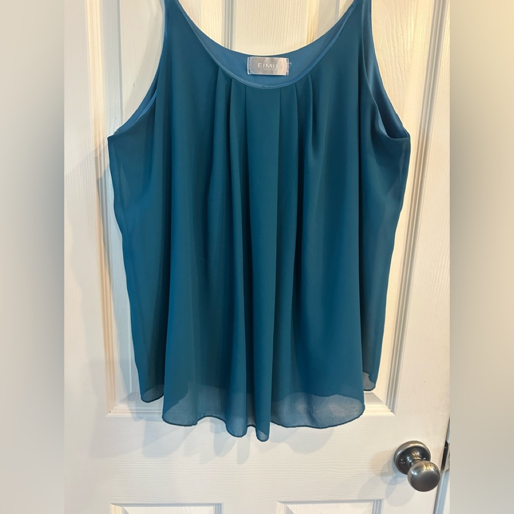 Elegant Teal Blue Sleeveless Top, lightweight, flowy, XL